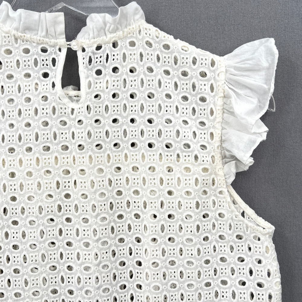 ANINE BING Top Women XS Cream White Eyelet Ruffle Sleeveless Boho Embroidered - Picture 9 of 16